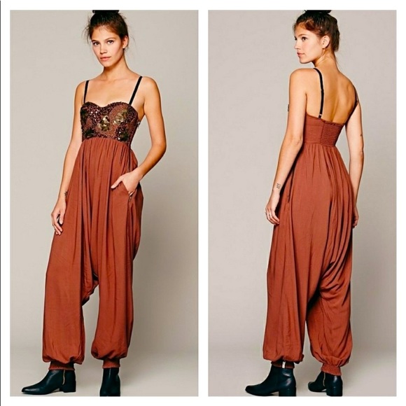 One Teaspoon Pants - One Teaspoon Bronze Sequin Beaded Bustier Harem Balloon Pant Jumpsuit